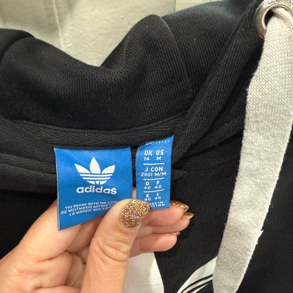 Adidas Black Hoodie Crop with White Drawstrings - Picture 3 of 5